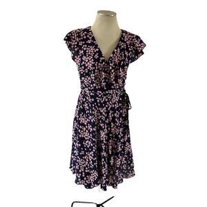Draper James Blue Floral Ruffle Wrap Dress Sz M Preppy Easter Spring Casual Work